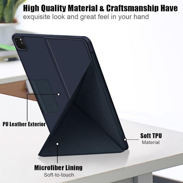 iPad Pro 12.9 (2018/2020/2021) - Origami Læder Etui - Mørkeblå Mørkeblå