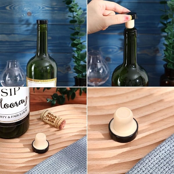 T-formade vinkorkar, återanvändbara vinkorkar, tätningskorkar, korkar, 24 stycken, svart
