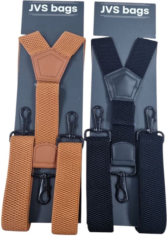 Herreseler X-ryg med 3 robuste metal drejekroge, justerbare bløde elastiske seler til bukser jeans, sort og kamel 2-pak