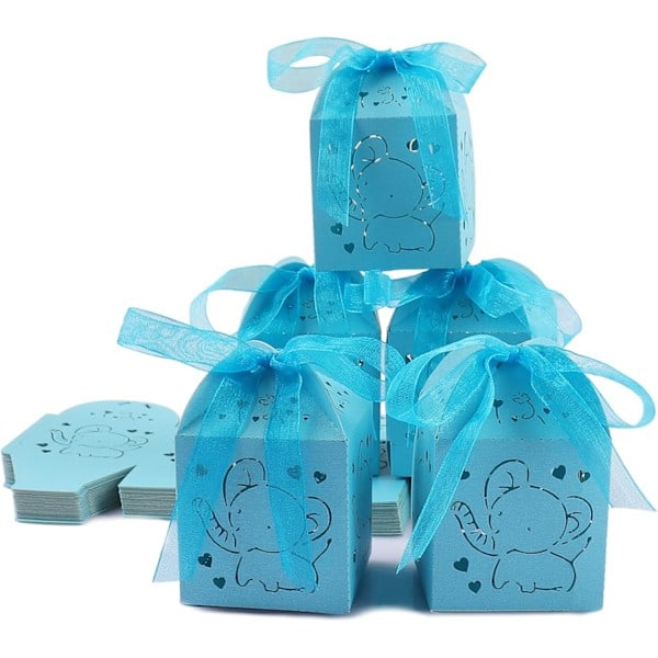 50 stk Papir Gaveesker, Baby Shower Godteribokser, Festgaver til Baby Shower Bursdag Dåp Barn Nyfødte, Perfekt som Gaveeske med Bånd