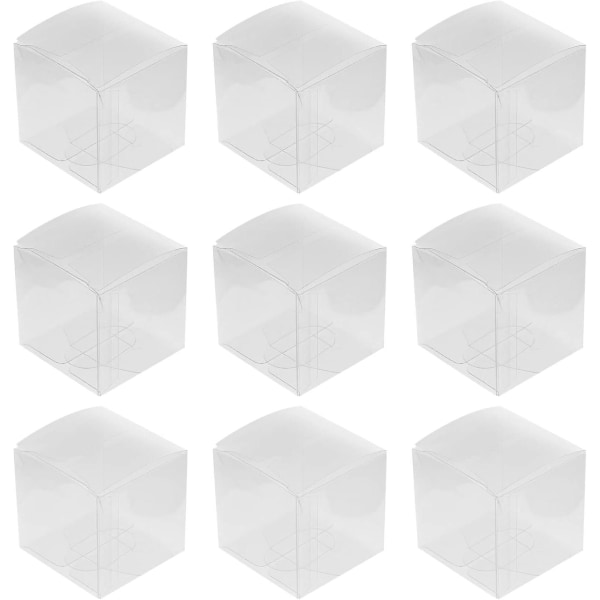 100 st Clear Favor Boxes Pvc Plast Packbox Transparent presentbox Macaron Candy Cube Boxes för bröllopsfest (5x5x5cm)