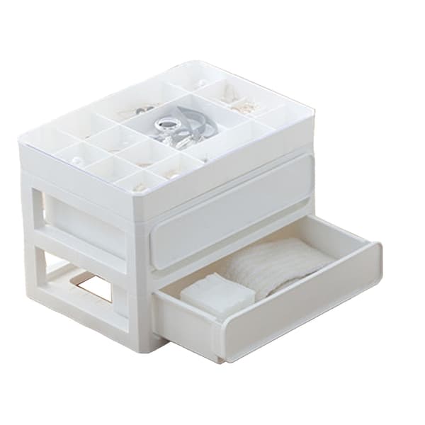 Multilayer Storage Box, Stackable, Dustproof Desktop Storage Box, Organizer for Student Dorms, Home, Cosmetics, 2 Layers, White