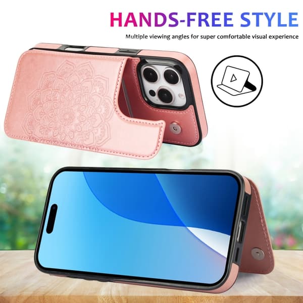 iPhone 16 Pro Max Fodral - Dobbel Spenne Mandala Lærskall