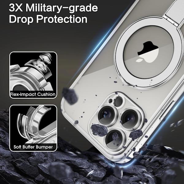 iPhone 16 Pro Case [Compatible with Magsafe], Invisible Ring Stand Clear Back Soft TPU Plating Edge Shockproof Protection, Silver