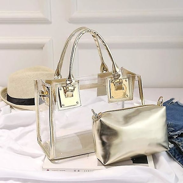 2 st Kvinnors Transparent Jelly Tote Strand Crossbody Transparent Crossbody Axelväska Tote Bag