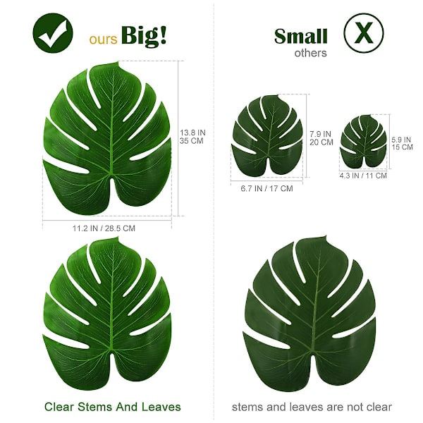 Konstgjorda palmblad, falska Monstera-blad, simulerade Monstera, tropiska dekorationsmaterial