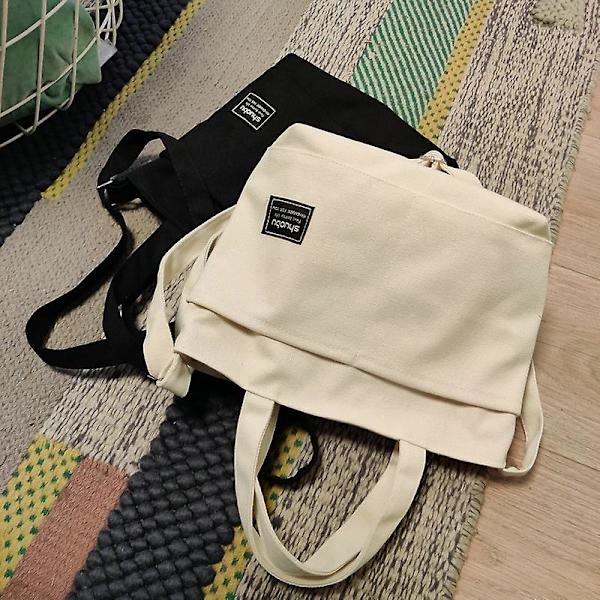 Canvas tote taske ny taske dame messenger taske stor kapacitet canvas taske, 1 stk - hvid