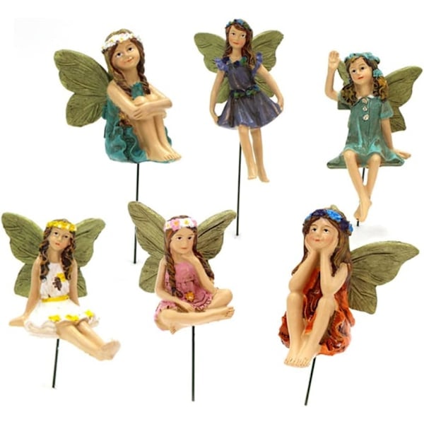 Miniature Fe-figurer, 6 Dele Fe-havetilbehør, Miniature Harpiks Fe-statue, Udendørs Mini Fe-havepynt