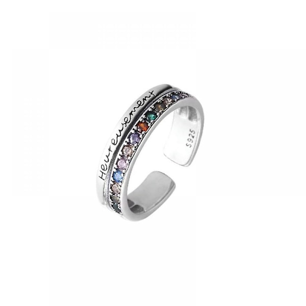 Dubbellagers färgglad diamantbokstavsring, S925 sterling silver retro sliten mode ring, personlig ring