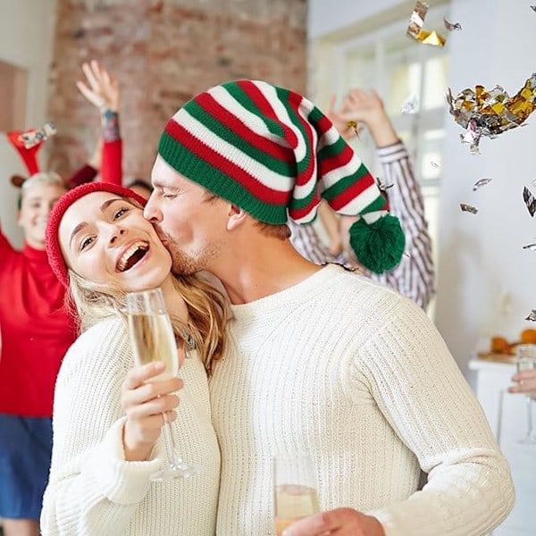 Söt Beaniehatt, Vintermössa - Varm, Stretchig Julhatt - Festliga Mössor, Unisex Jultomtemössa för Julafton, Sammankomster, Vardagsbruk