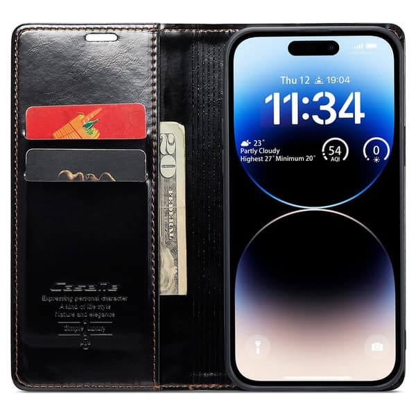 CaseMe Lædercover iPhone 15 Pro Sort