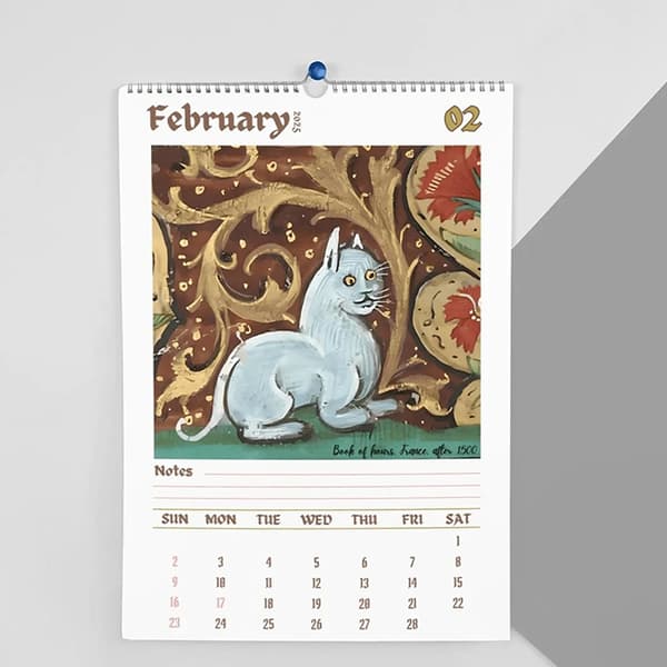 2026 Kalender med mærkelige middelalderkatte – Sær kunst hylder katte
