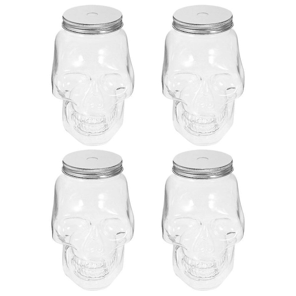 4 st Tomma Dryckesflaskor Halloween Dödskalleformade Flaskor Plastdryckesflaskor med Lock