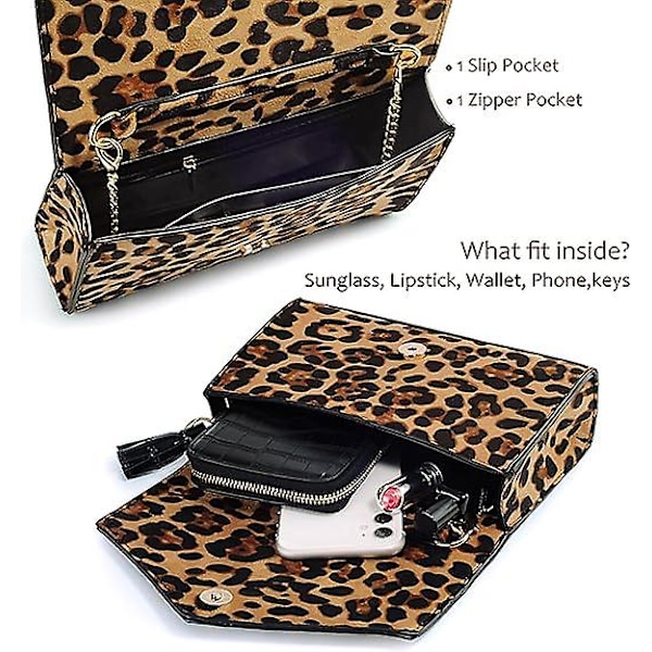 Leopard Konvolutt Aften Clutch Dame Kjeder Skulderveske