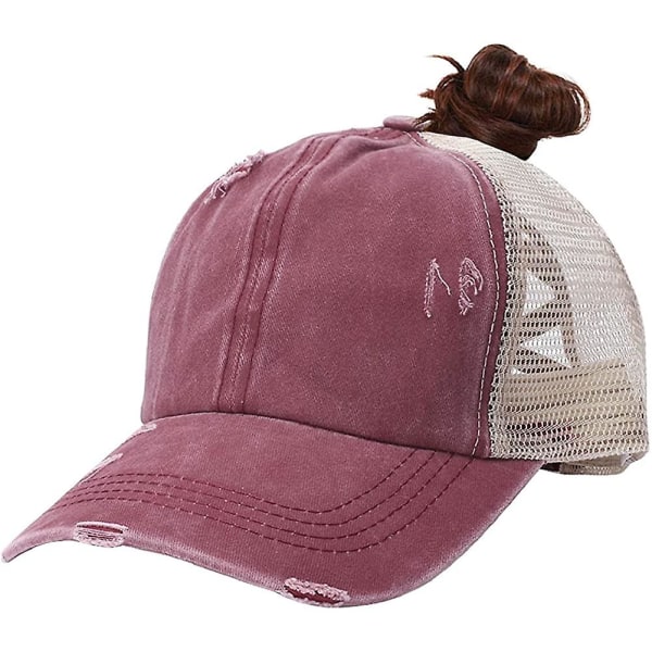 Hästsvans cap för kvinnor Vintage Mesh justerbar distressed cap