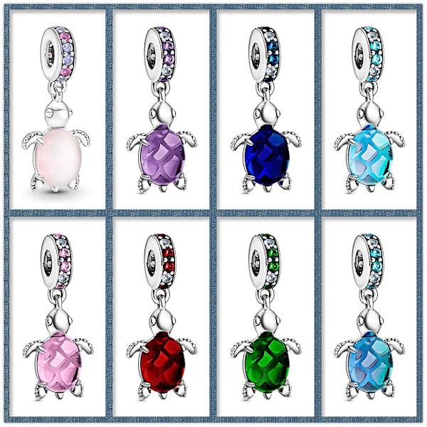 925 Sterling Sølv 3D Krystal Skildpadde Charm Halskæde Vedhæng Fisk Havliv Fine Smykker Til Kvinder Gaver Til Hende Smykker DIY Tilbehør - 9 stk.