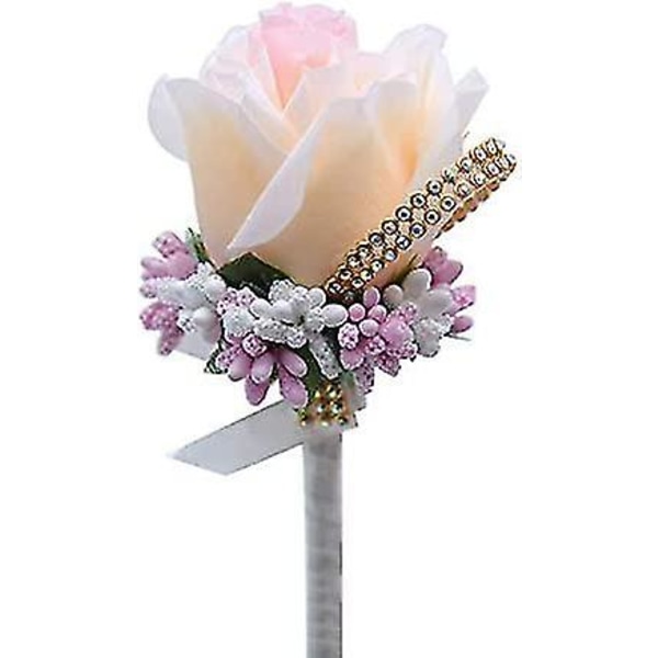 2 stk. Bryllupsboutonniere Kunstig Blomst Brudgom Forlover Corsage Rose Silkedress For Bryllup Ball Hjemkomst Champagne