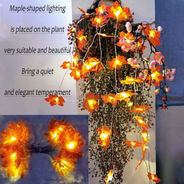 Høstgirlander, høstdekorasjon, 20 lyslenker (3M), høstløv
