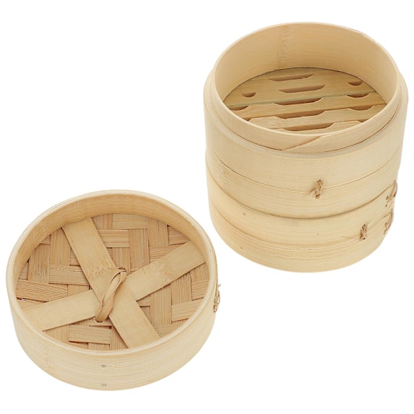 1 Sett Bambus Steamer Kokekar Kurv Dim Sum Dumpling Mat Steamer med Lokk