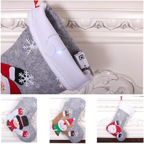 Julstrumpor 3-pack Julstrumpor Presentpåse med LED-ljus Jultomte Snögubbe Ren