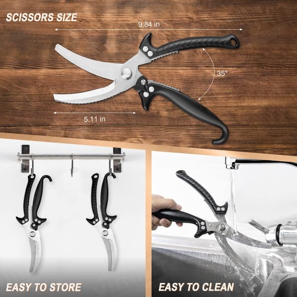 Kitchen Shears Heavy Duty Kitchen Scissors, Sharp Cooking Scissors Stainless Steel Shears, Spring Loaded Dishwasher Safe Black Scissors for Meat, Chicken