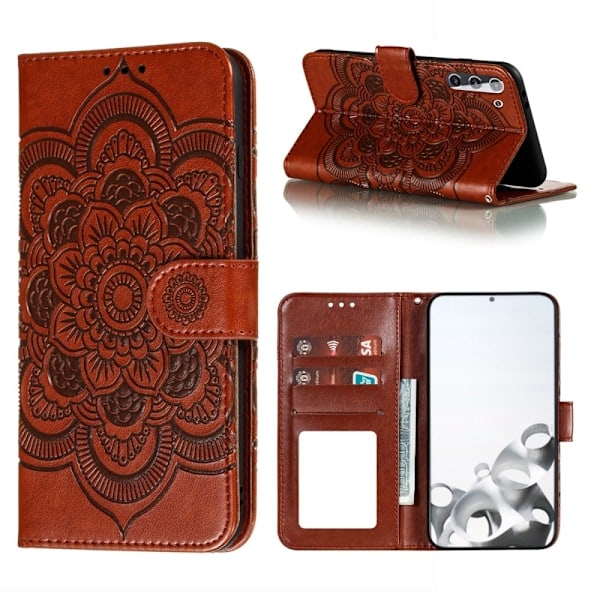 Samsung Galaxy S21 - Mandala Nahkakotelo - Ruskea Brown Ruskea