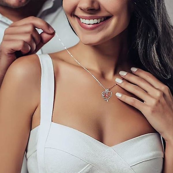 Rosé Hjärta Födelsedagsstein Halsband för Kvinnor Kärleksgåvor, 925 Sterling Silver Naturlig eller Skapad Ädelsten Hänge Halsband Alla Hjärtans Dag Mors Dag Jubileum