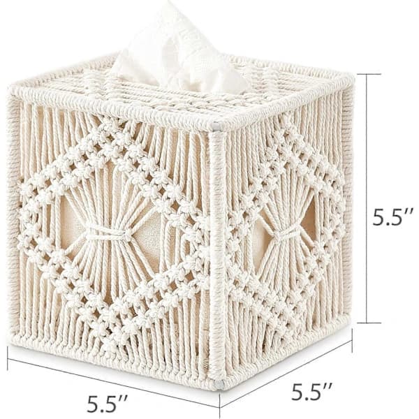 {PL} Makramé Tissue Box Öppen Botten Tissue Box Boho Dekor Bohemisk Tissue Organizer Handgjord Tissue Box för Badrum Sovrum