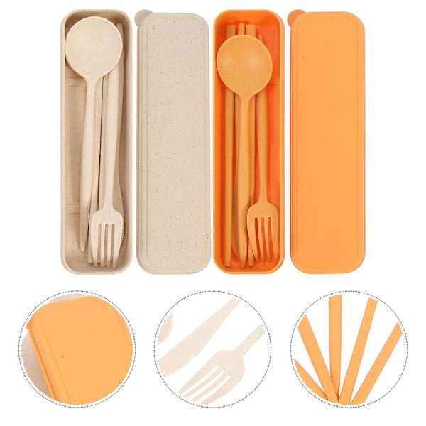 2 Set Portabla Reseset för Resor Utomhus Bestick Kniv Gaffel Sked Trästickor