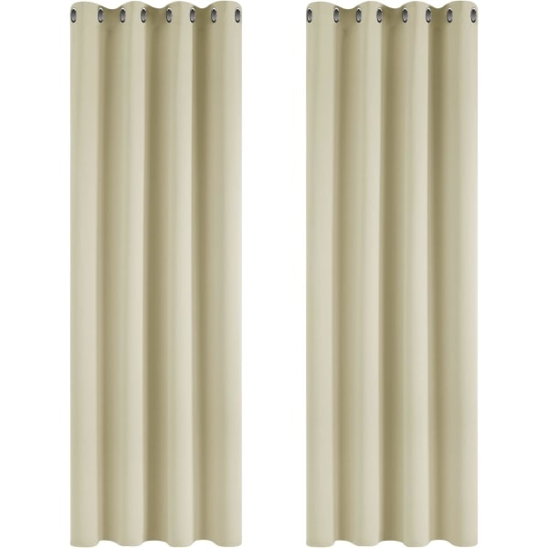 Mørklægningsgardiner Beige Superbløde Vinduesbehandlinger Termisk Isolerede Øjer Mørklægningsgardiner til Stue 117 x 137 cm 2 Paneler