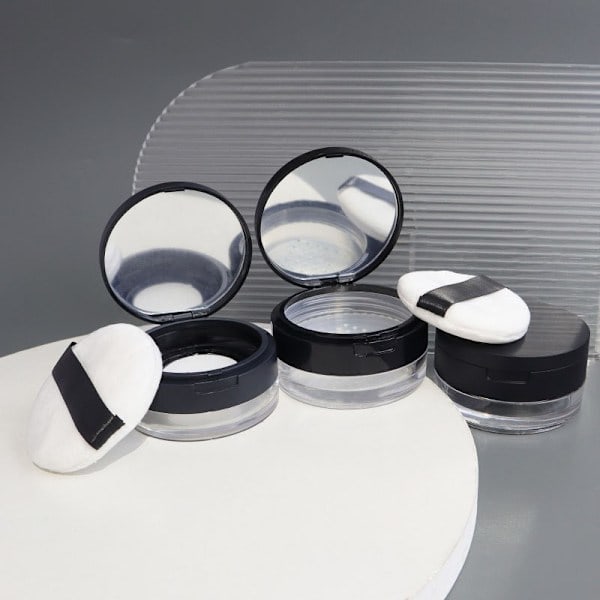 Kapacitet 20 ml Genanvendelig Plast Løst Puder Kompakt Beholder DIY Makeup Puderetui med Svampepudder Puff, Spejl og Elastisk Net Si