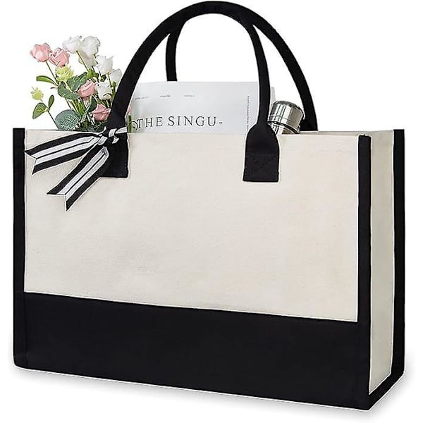1 st. Personlig Initial Canvas Strandväska, Monogrammerad Present Tote Bag för Kvinnor, 43*20*30cm