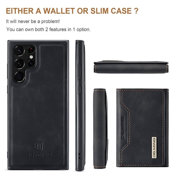 DG.MING Galaxy S23 Ultra Cover med Magnetisk Tegnebog Sort