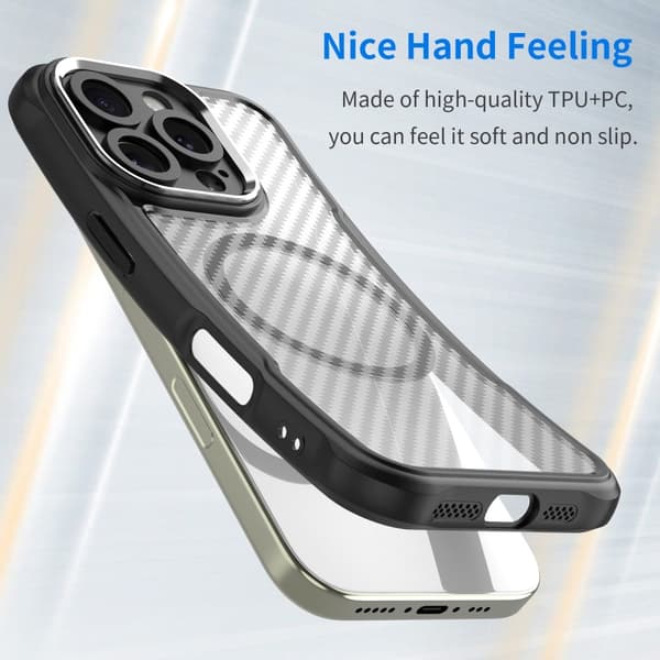 iPhone 16 Pro Max Cover MagSafe Hybrid Kulfiber Tekstur Sort