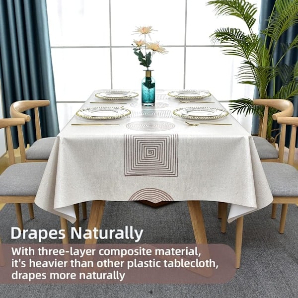 Avtorkningsbar bordsduk PVC plast vattentät rektangulär bordsduksskydd för kök picknick utomhus inomhus (138x220 cm, geometrisk)