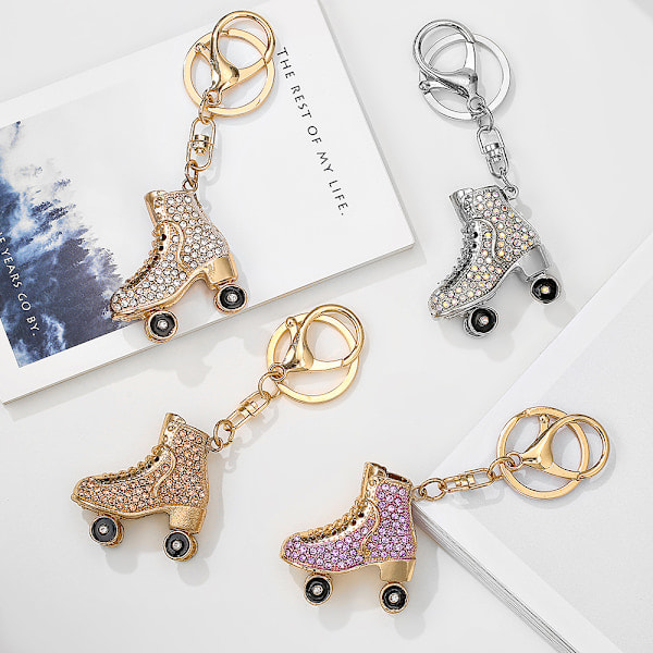 Nøglering med rulleskøjter, glitrende rhinestone-nøgleringe, stilfuld metallegering, velegnet til mænd, kvinder og børn
