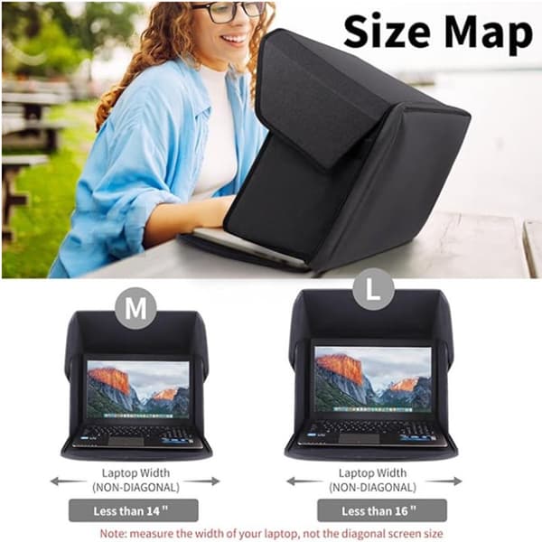 Bærbar solskærm til bærbar computer, foldbar polyester anti-genskin privatlivshætte, bærbart skærmcover til bærbare computere under 16 tommer, sort