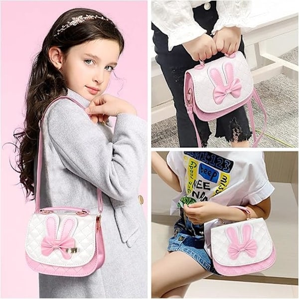 Flickors Crossbody-väska, Söt Glitterkanin Axelväska Regnbåge Myntbörs Messenger Väska för Kvinnor Flickor, Läder Myntbörs Handväska (Rosa)