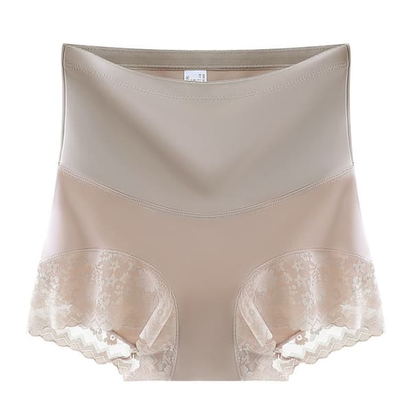 Sømløse blondeformede truser med flat mage KHAKI M khaki