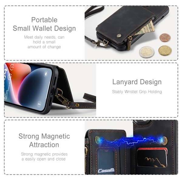 CASEME iPhone 15 Plus Cover RFID med pung, sort