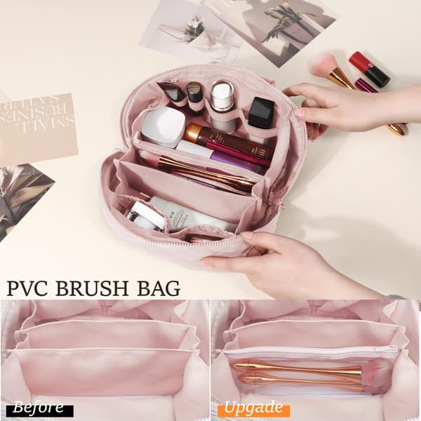 Kvinders Makeuptaske - 180° Flad Åbning - Stor - Vandtæt PU Læder - Pink