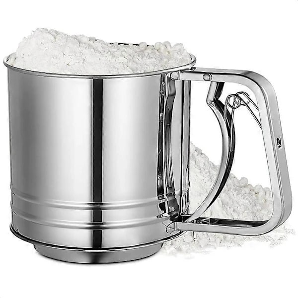 [PL】Melsigte til bagning, 5 kopper, rustfrit stål, håndsigt
