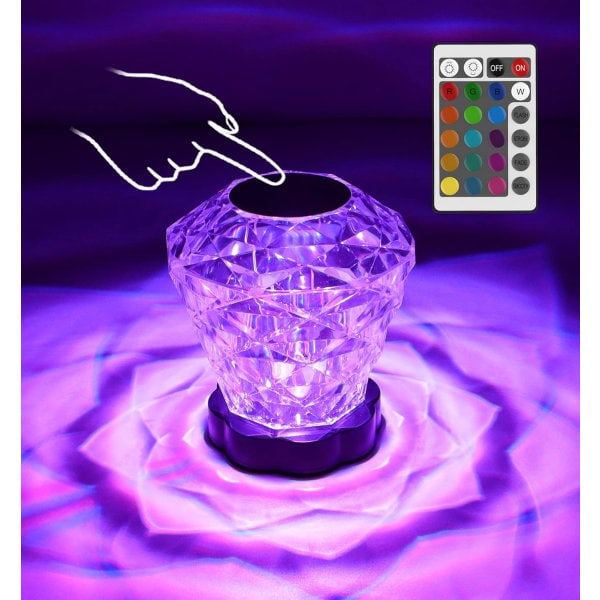 Kristallampe, Touch Control Rose Crystal Lamp 16 RGB-farger og dimbar nattlampe, oppladbar diamant sengelampe fjernkontrolllampe