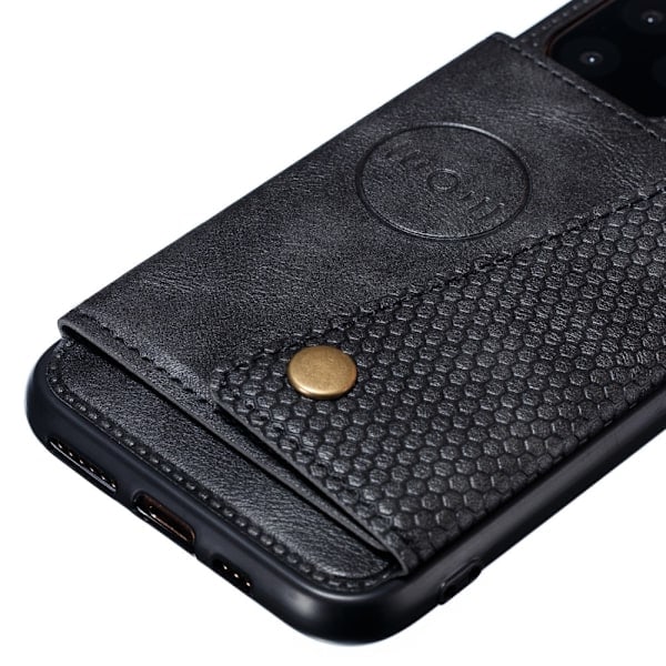iPhone 12 / 12 Pro - Læder Cover Med Kortlomme Og Magnet - Sort Black Sort