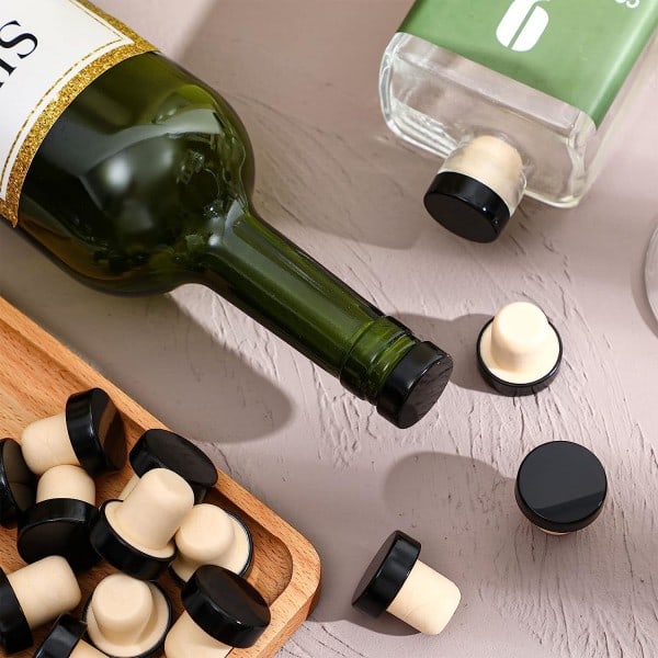 T-formad korkpropp för vinflaskor, återanvändbar vinflaskpropp, tätningsplugg, flaskkork, 24-pack, svart