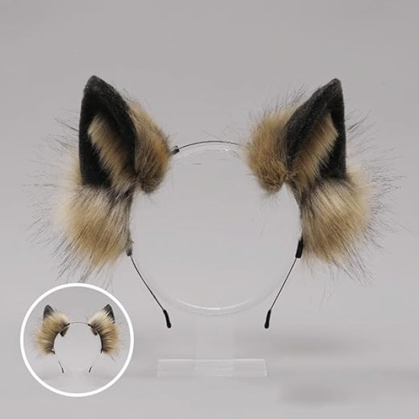 Fuzzy ræv, ulv, katte ører pandebånd - Dyre Cosplay Hårbøjle til Fest, Kostume, Hovedbeklædning, Udklædning, Hårtilbehør, Brun