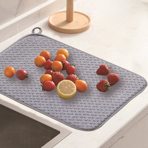 Dish Drying Mat Compatible with Kitchen Counter, 2 Pack, Absorbent Dish Drying Mat, Microfiber Dish Mat Washable (Gray)
