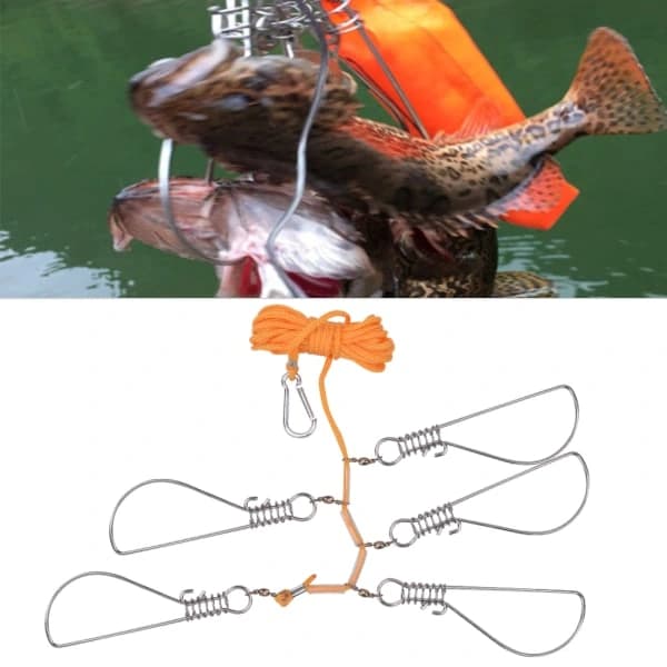 Fiskeholder i rustfrit stål med 5 låseknapper og nylonflyder