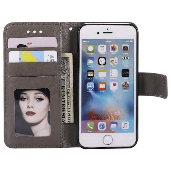 iPhone 6/6S - Mandala Læder Etui - Grå Grey Grå