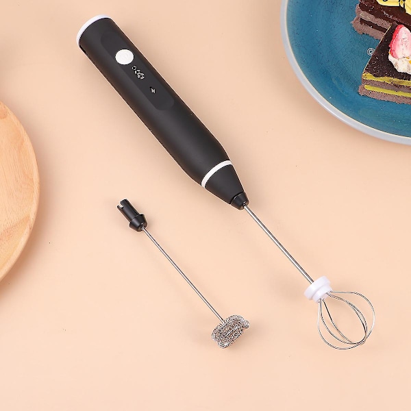 1 stk 2-i-1 USB Oppladbar Eggvisp Eggeblender Eggerører 3-nivås Melkeskummer (Svart)